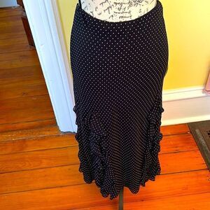 Chaps Sz S Elastic Waist Lined Classic Polka Dot Ruffle Skirt